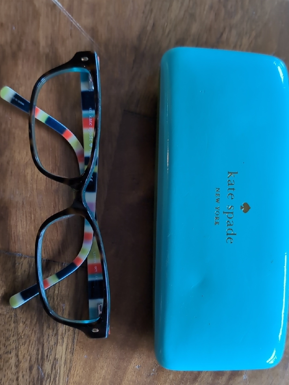 Kate Spade Turquoise Eyeglass Case with Multicolor Frame Glasses